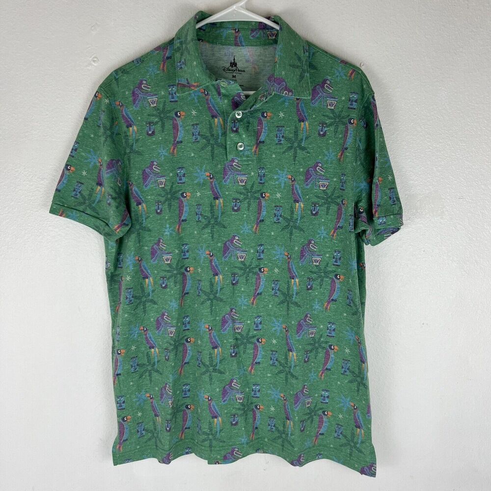Disney Parks Enchanted Tiki Room Green Polo Tee Shirt Size Medium